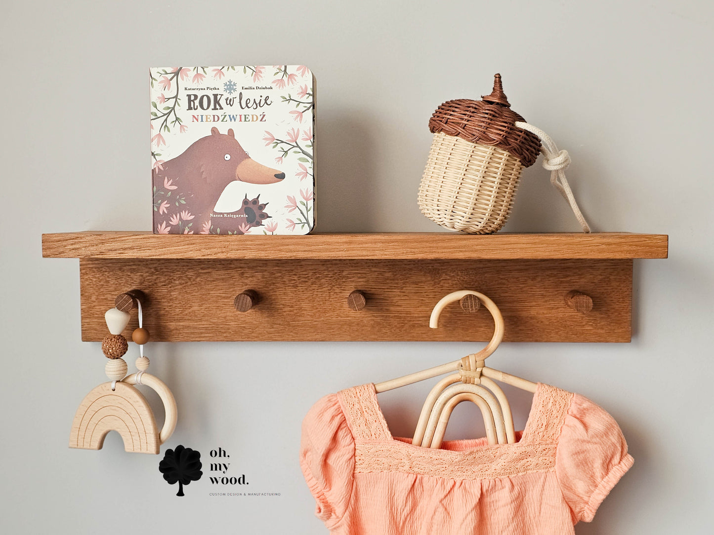 Wooden coat rack with shelf