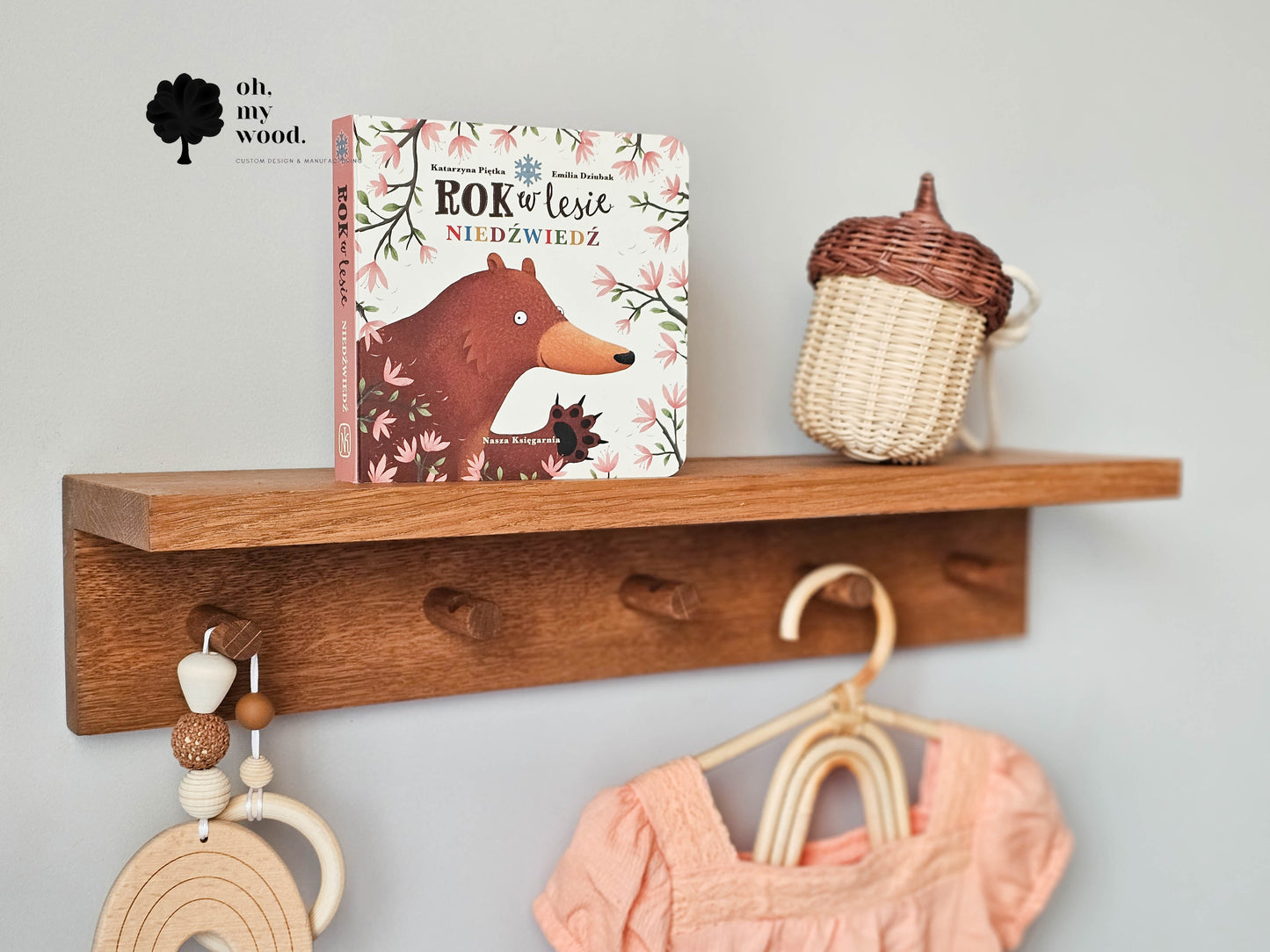 Wooden coat rack with shelf