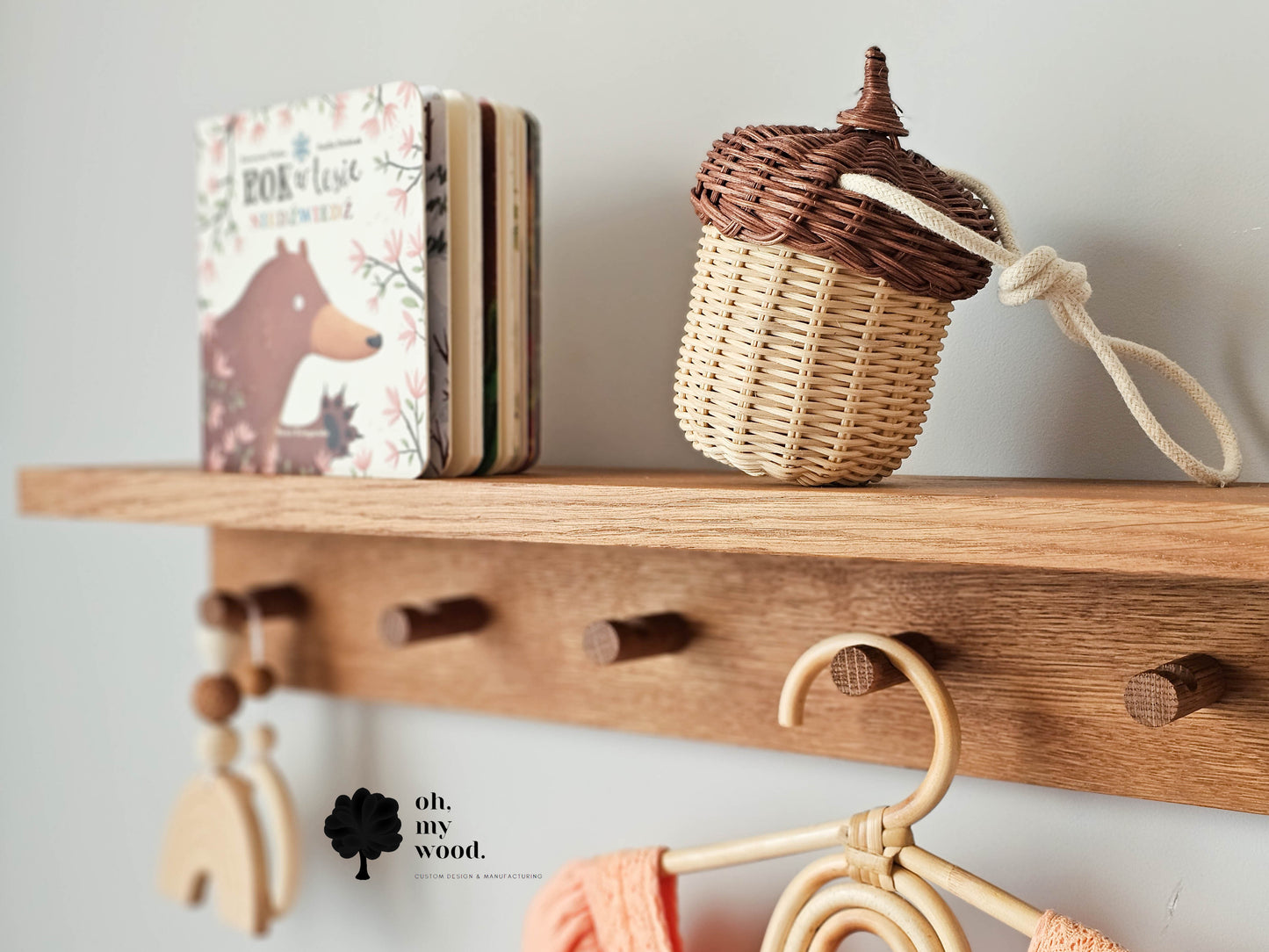 Wooden coat rack with shelf