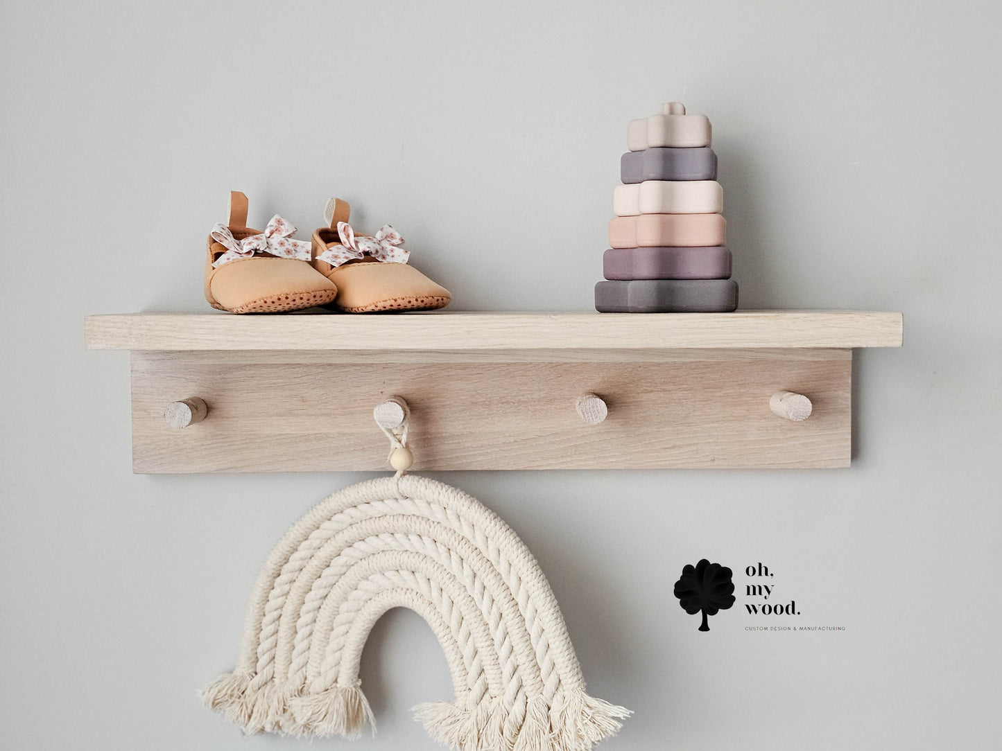 Wooden coat rack with shelf