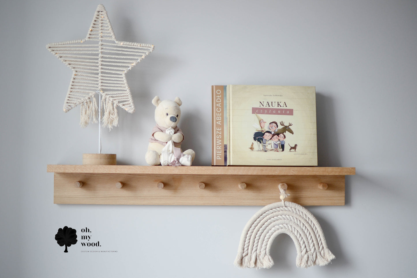 Wooden coat rack with shelf