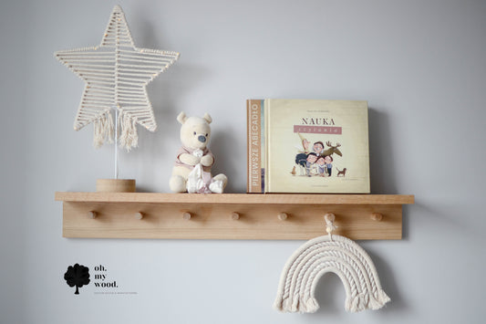 Wooden coat rack with shelf