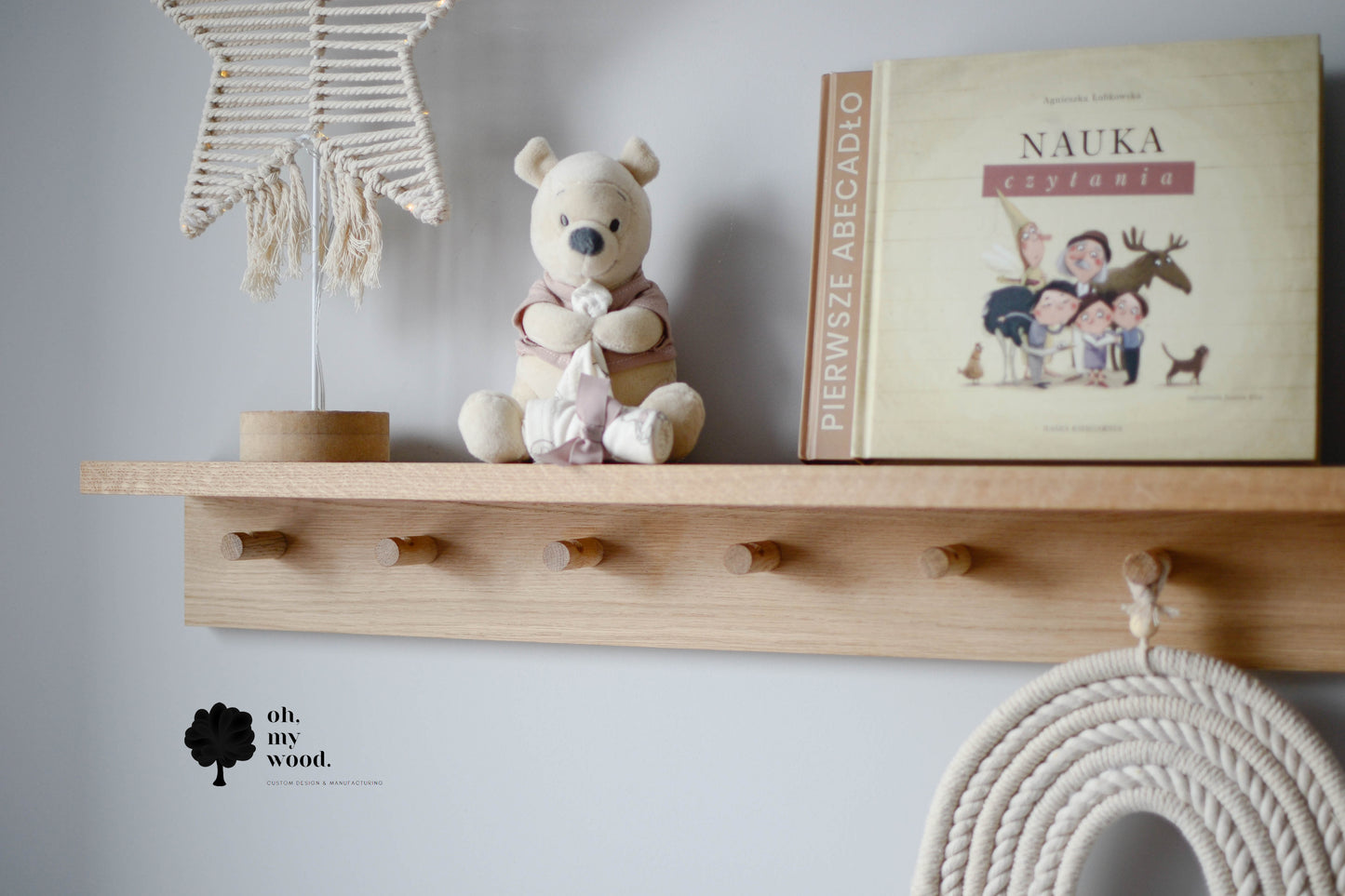 Wooden coat rack with shelf