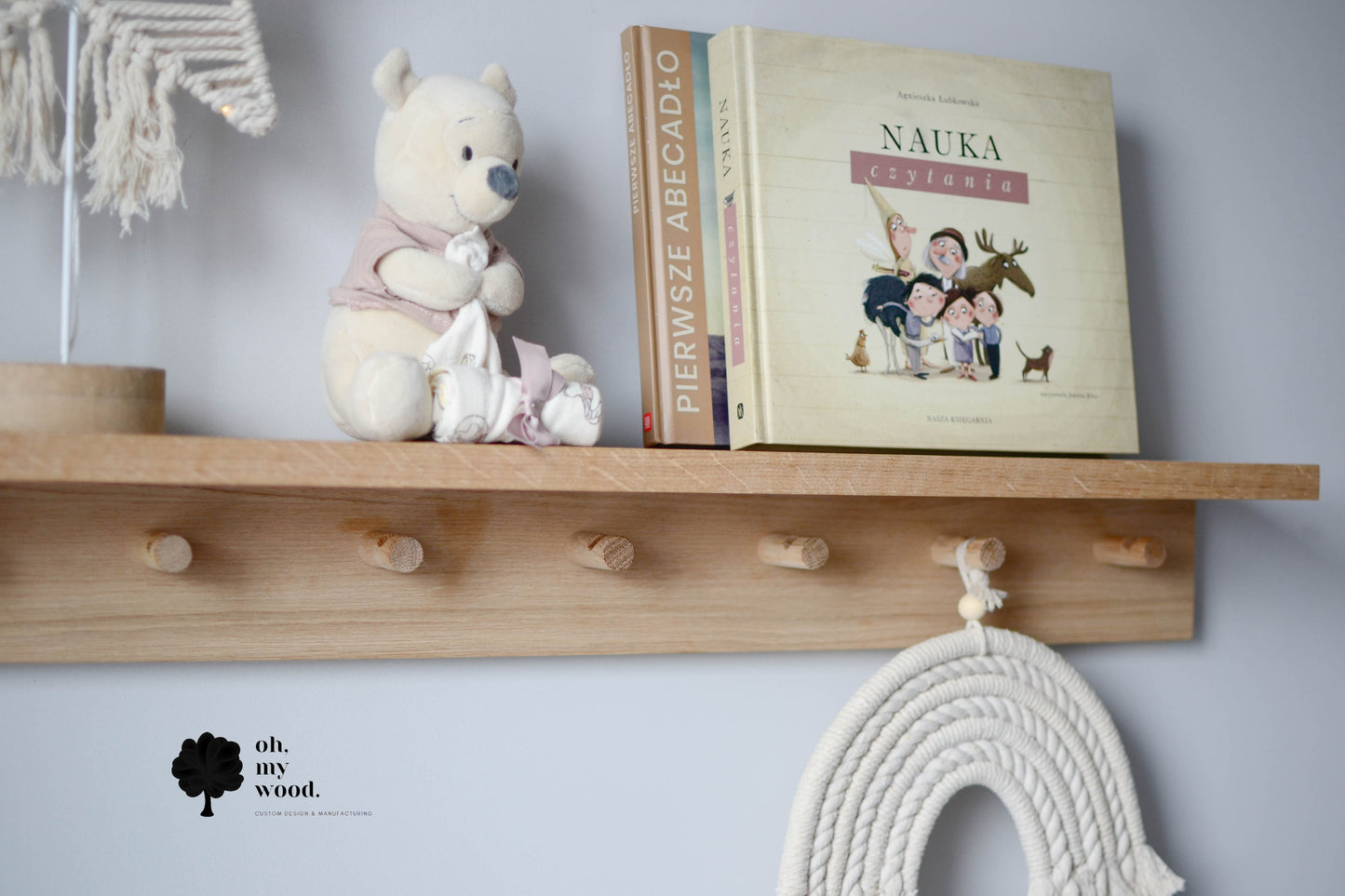 Wooden coat rack with shelf