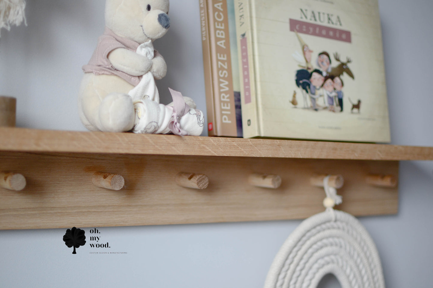 Wooden coat rack with shelf