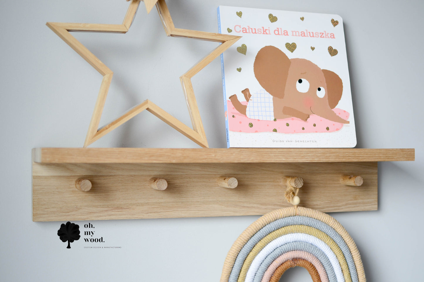 Wooden coat rack with shelf