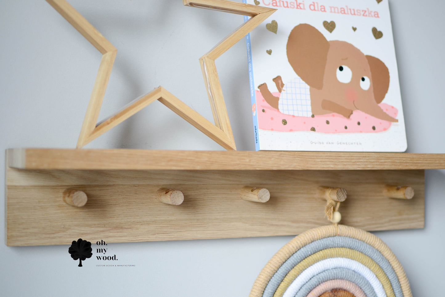 Wooden coat rack with shelf