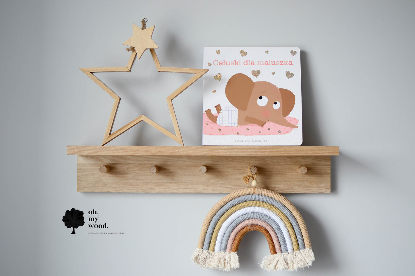 Wooden coat rack with shelf